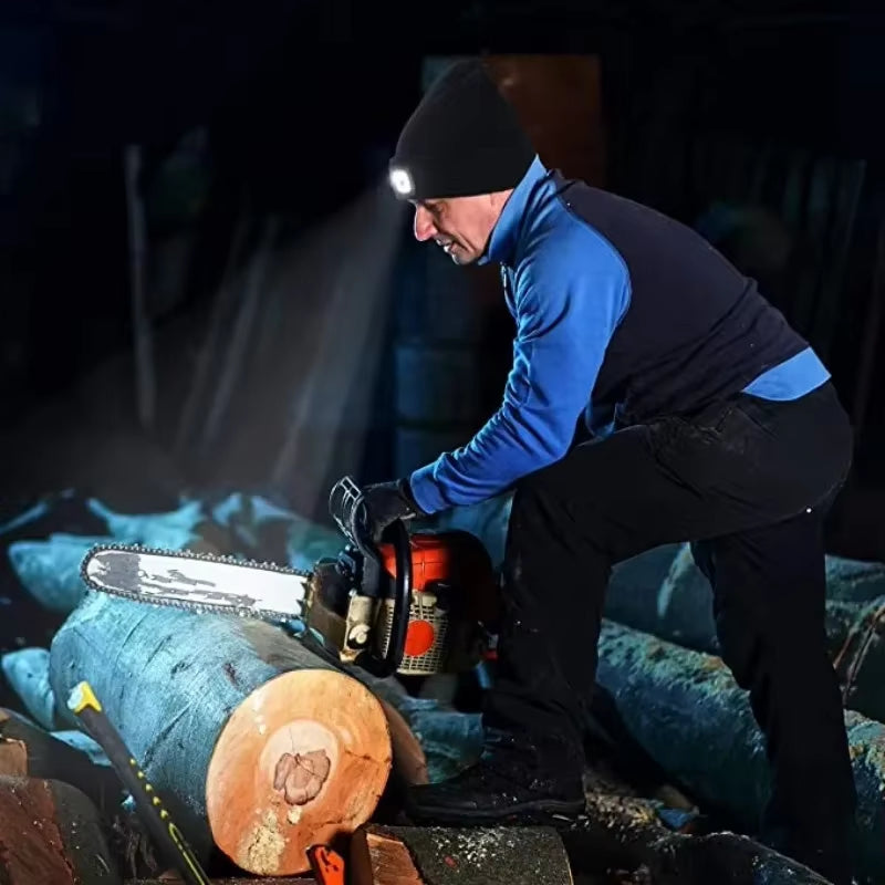 GlowGear™ LED Beanie Hat: USB Rechargeable Winter Headlamp Cap for Warmth & Hands-Free Light